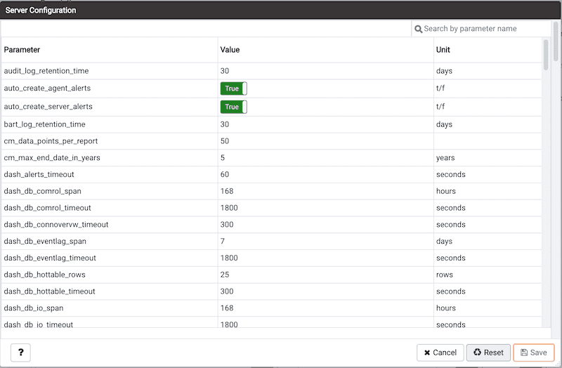 Server Configuration dialogue